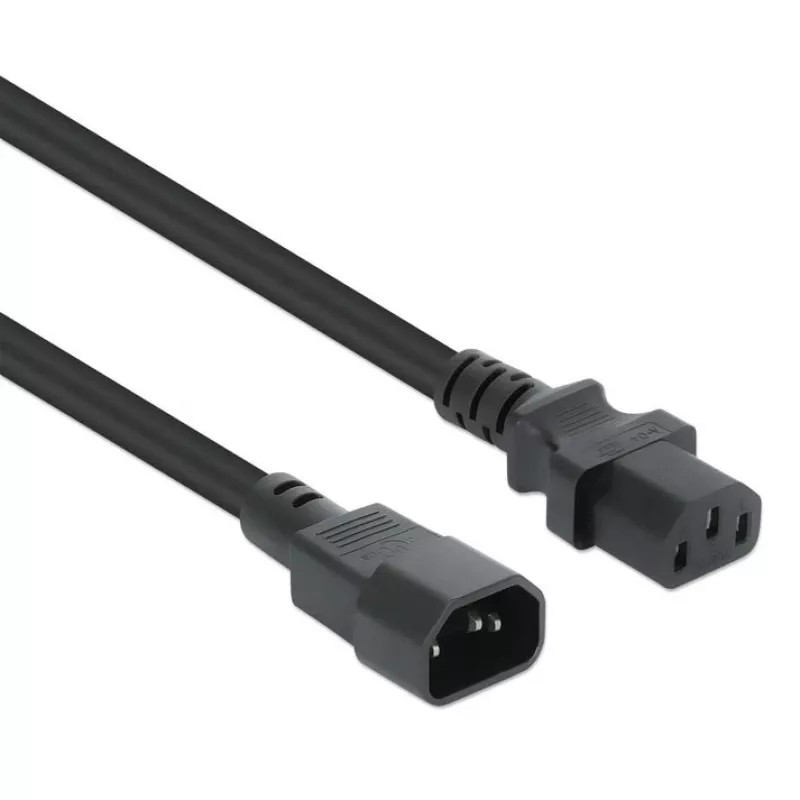 Manhattan Power Cord/Cable, C14 Male to C13 Female (kettle lead), Monitor to CPU, 5m, 10A, Black, Lead, Lifetime Warranty