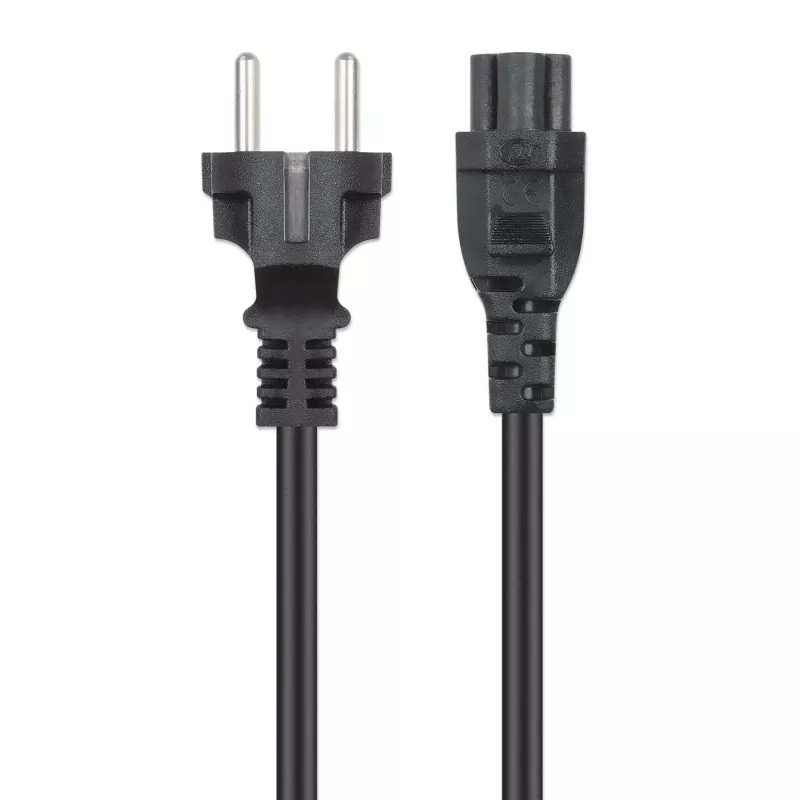 Manhattan Mains Power Cord/Cable, Euro 2-pin (CEE 7/4 Schuko) plug to C5 Female (cloverleaf/triangular), 1m, 2.5A, Lead, Lifetime Warranty