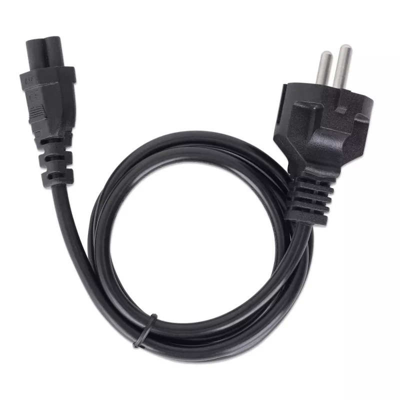 Manhattan Mains Power Cord/Cable, Euro 2-pin (CEE 7/4 Schuko) plug to C5 Female (cloverleaf/triangular), 1m, 2.5A, Lead, Lifetime Warranty