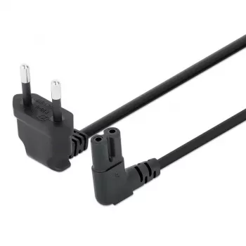 Manhattan Mains Power Cord/Cable (Right Angled), Euro 2-pin (CEE 7/16 Euro 8) plug to C7 Female (figure of eight), 2m, 2.3A, Black, Lead, Lifetime Warranty