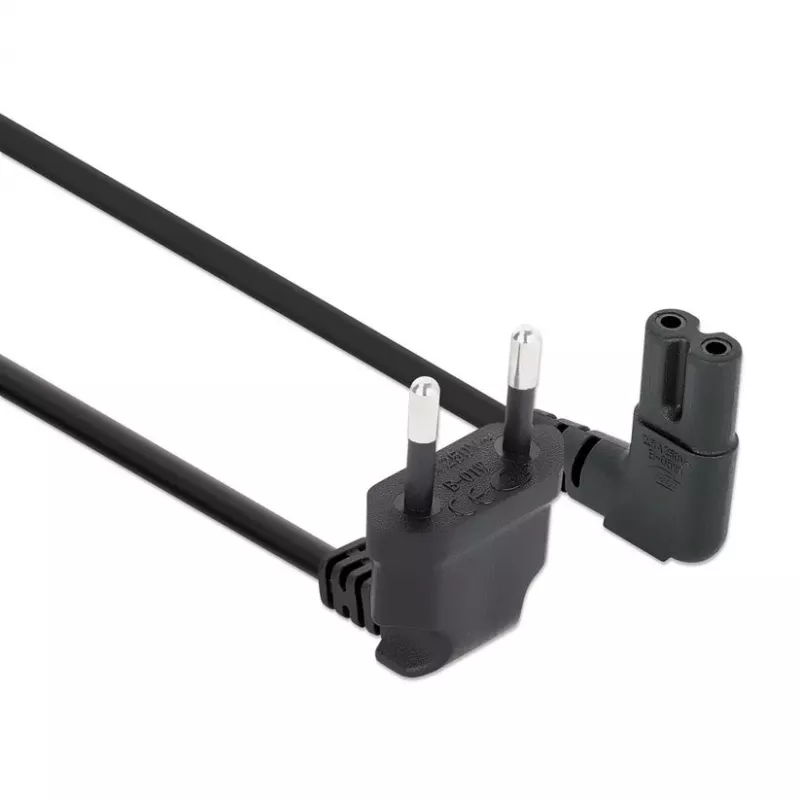 Manhattan Mains Power Cord/Cable (Right Angled), Euro 2-pin (CEE 7/16 Euro 8) plug to C7 Female (figure of eight), 3m, 2.3A, Black, Lead, Lifetime Warranty