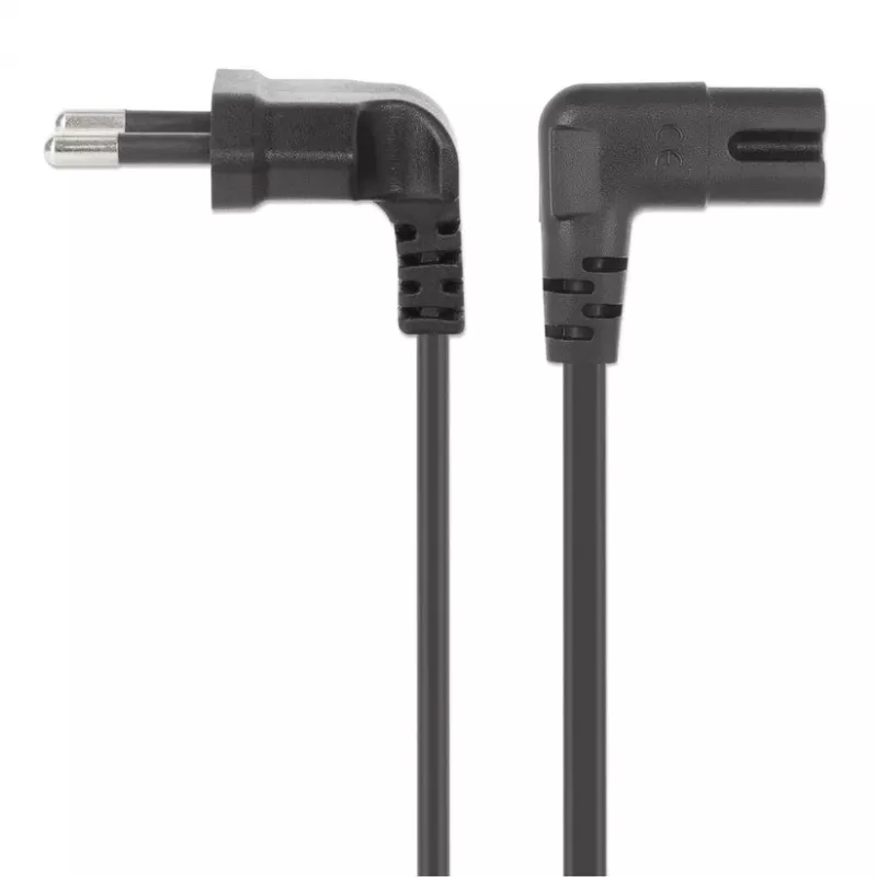 Manhattan Mains Power Cord/Cable (Right Angled), Euro 2-pin (CEE 7/16 Euro 8) plug to C7 Female (figure of eight), 3m, 2.3A, Black, Lead, Lifetime Warranty