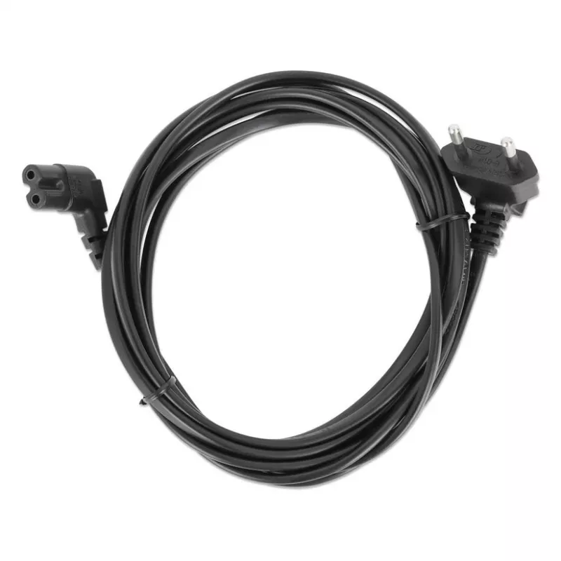 Manhattan Mains Power Cord/Cable (Right Angled), Euro 2-pin (CEE 7/16 Euro 8) plug to C7 Female (figure of eight), 3m, 2.3A, Black, Lead, Lifetime Warranty