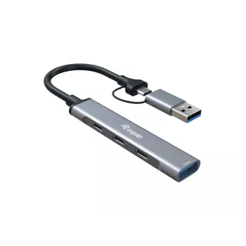 USB 3.2 Gen 1 4-Port Hub EQUIP — 3× USB‑C + 1× USB‑A, 5 Gbit/s, aluminium, grey
