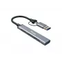 USB 3.2 Gen 1 4-Port Hub EQUIP — 3× USB‑C + 1× USB‑A, 5 Gbit/s, aluminium, grey