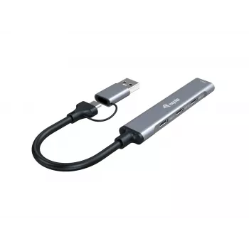 USB 3.2 Gen 1 4-Port Hub EQUIP — 3× USB‑C + 1× USB‑A, 5 Gbit/s, aluminium, grey