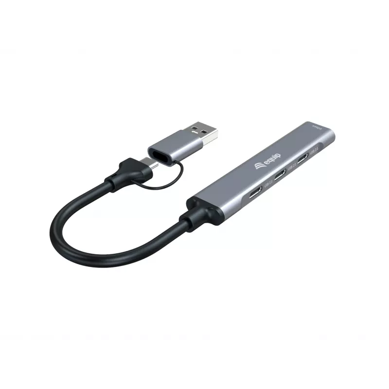 USB 3.2 Gen 1 4-Port Hub EQUIP — 3× USB‑C + 1× USB‑A, 5 Gbit/s, aluminium, grey
