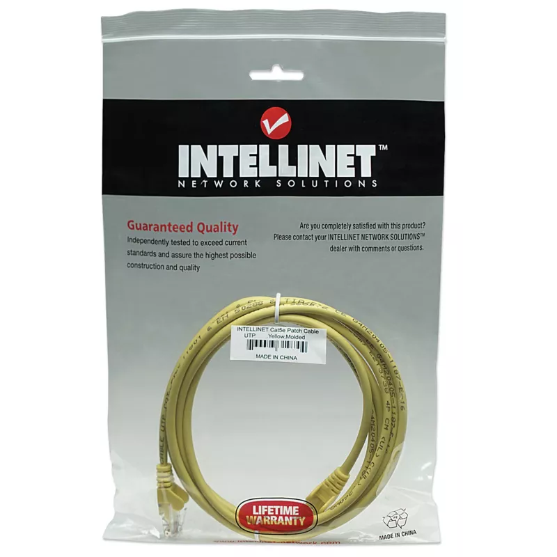 Intellinet Network Patch Cable, Cat5e, 15m, Yellow, CCA, U/UTP, PVC, RJ45, Gold Plated Contacts, Snagless, Booted, Lifetime Warranty