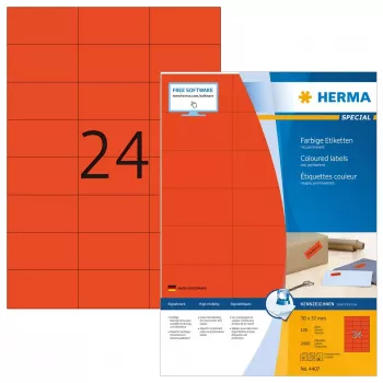 Labels HERMA Coloured A4 70x37 mm red paper matt 2400 pcs