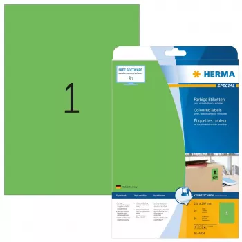 Self-adhesive printer label HERMA Coloured Labels A4 210x297 mm green paper matt 20 pcs.