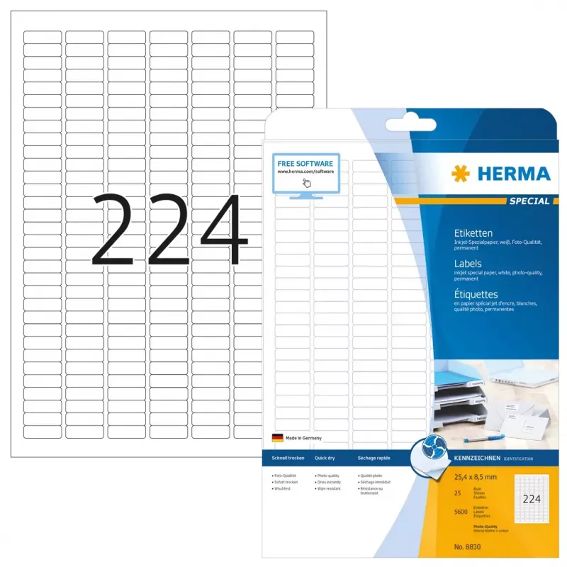 Inkjet labels HERMA A4 25.4x8.5 mm white paper matt 5600 pcs