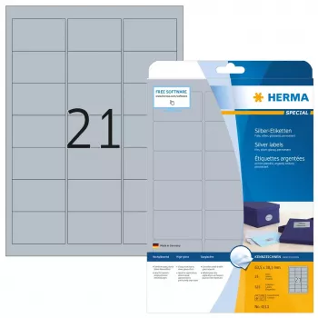 Self-adhesive printer label HERMA Labels A4 63.5x38.1 mm silver film glossy