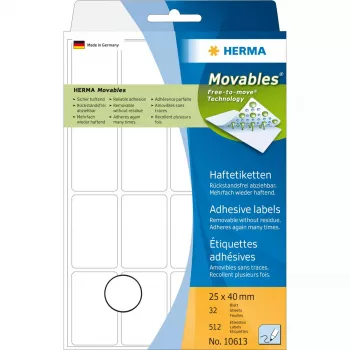 Multi-purpose labels HERMA 10613 25x40 mm white Movables/removable paper