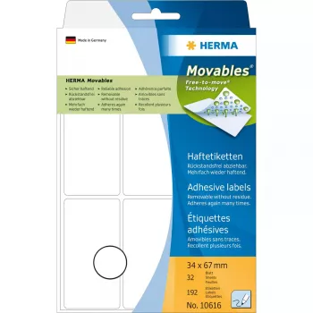 Multi-purpose labels HERMA 10616 34x67 mm white Movables/removable paper matt