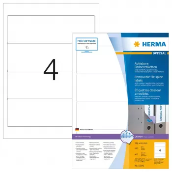 Removable file labels HERMA 10141 A4 192x61 mm white