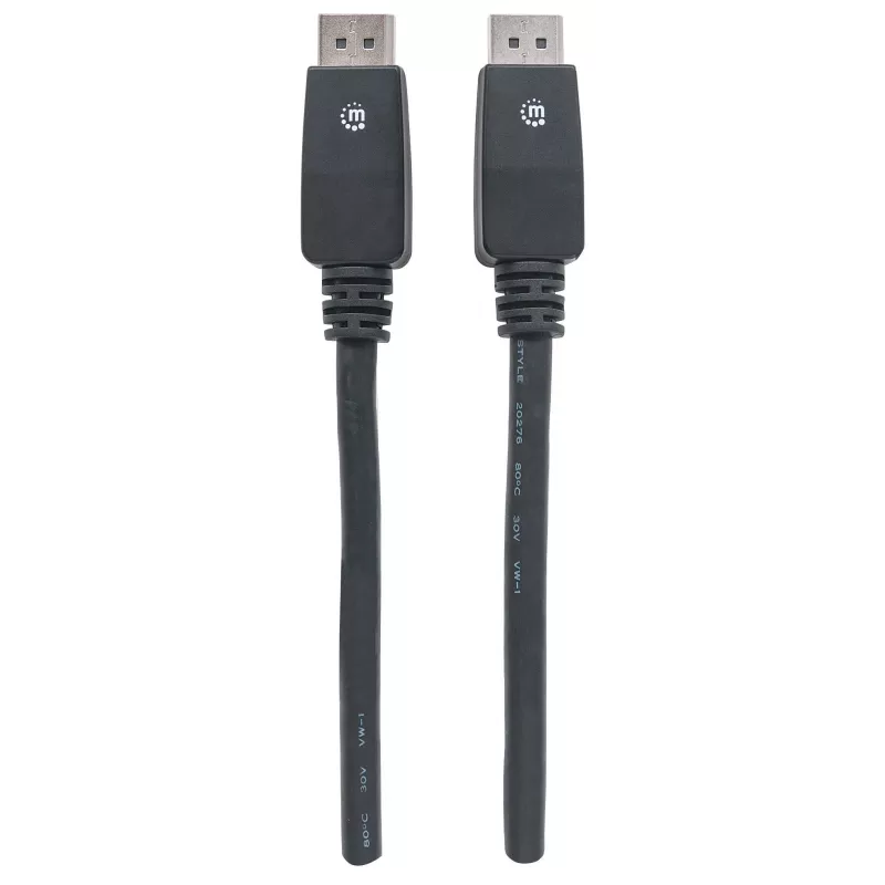 Manhattan DisplayPort 1.1 Cable, 4K@60Hz, 10m, Male to Male, With Latches, Fully Shielded, Black, Lifetime Warranty