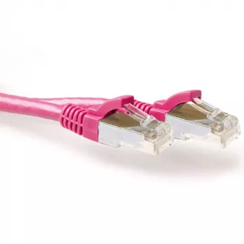 ACT Pink 10.00 meter SFTP CAT6A patch cable snagless with RJ45 connectors