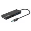 Manhattan USB-A Dock/Hub, Ports (x5): Ethernet, HDMI, USB-A (x2) and VGA, Micro-USB Power Input Port (Optional, only when additional power needed. Not required for dual monitor functionality. Cable not included), Aluminium, Black, Three Year Warranty
