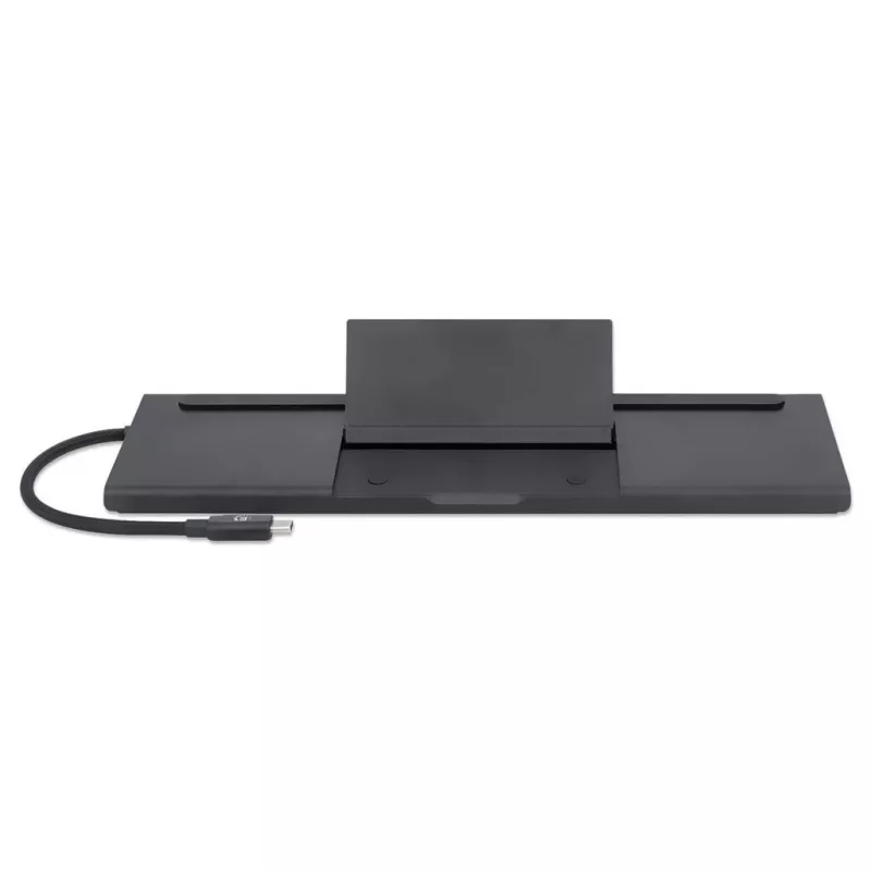 Manhattan USB-C Dock/Hub with Card Reader and MST, Ports (x9): Audio 3.5mm, DisplayPort, Ethernet, HDMI, USB-A (x3), USB-C and VGA, With Power Delivery (100W) to USB-C Port (Note add USB-C wall charger and USB-C cable needed),All Ports can be used at the same time