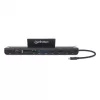 Manhattan USB-C Dock/Hub with Card Reader and MST, Ports (x9): Audio 3.5mm, DisplayPort, Ethernet, HDMI, USB-A (x3), USB-C and VGA, With Power Delivery (100W) to USB-C Port (Note add USB-C wall charger and USB-C cable needed),All Ports can be used at the same time