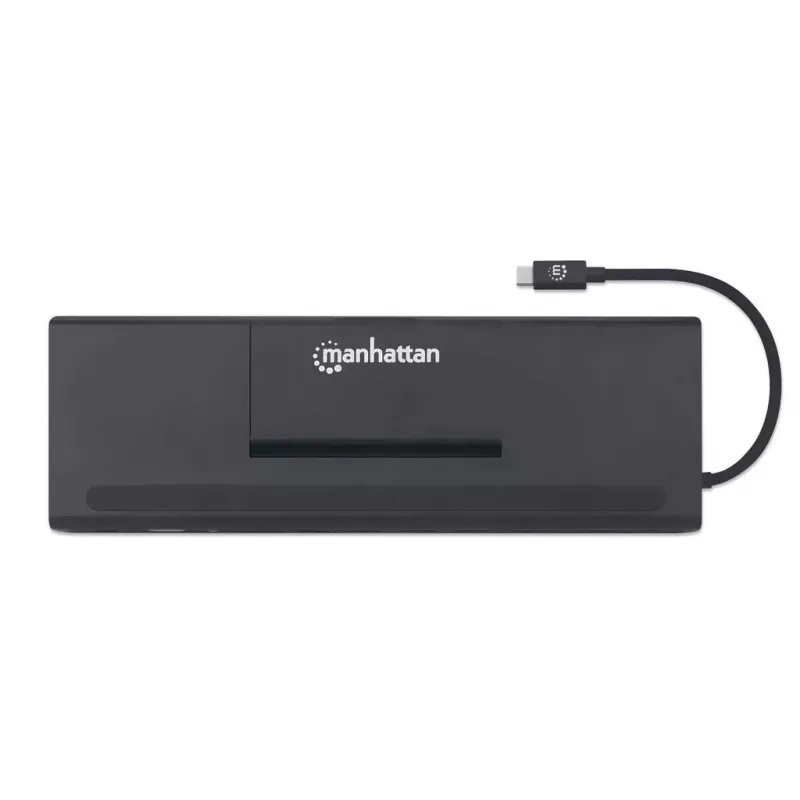 Manhattan USB-C Dock/Hub with Card Reader and MST, Ports (x9): Audio 3.5mm, DisplayPort, Ethernet, HDMI, USB-A (x3), USB-C and VGA, With Power Delivery (100W) to USB-C Port (Note add USB-C wall charger and USB-C cable needed),All Ports can be used at the same time
