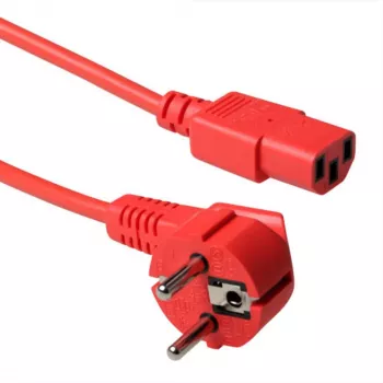 Power cord ACT mains connector CEE 7/7 (angled) to C13 coupler, 5 m, 250 V 10 A, red