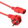 Power cord ACT mains connector CEE 7/7 (angled) to C13 coupler, 5 m, 250 V 10 A, red