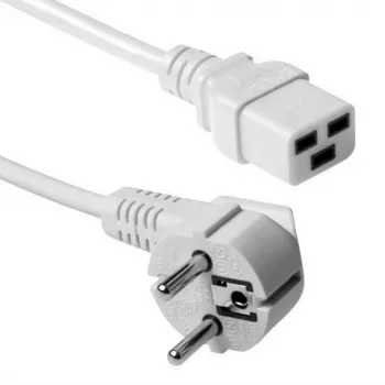 Power cord ACT mains connector CEE 7/7 (angled) to C19 coupler, 3 m, 250 V 16 A, white