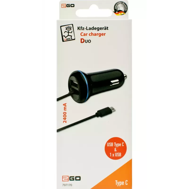 Mobile Device Charger 2GO 797170 Universal Black Cigar Lighter Auto 12/24V USB 1.4m