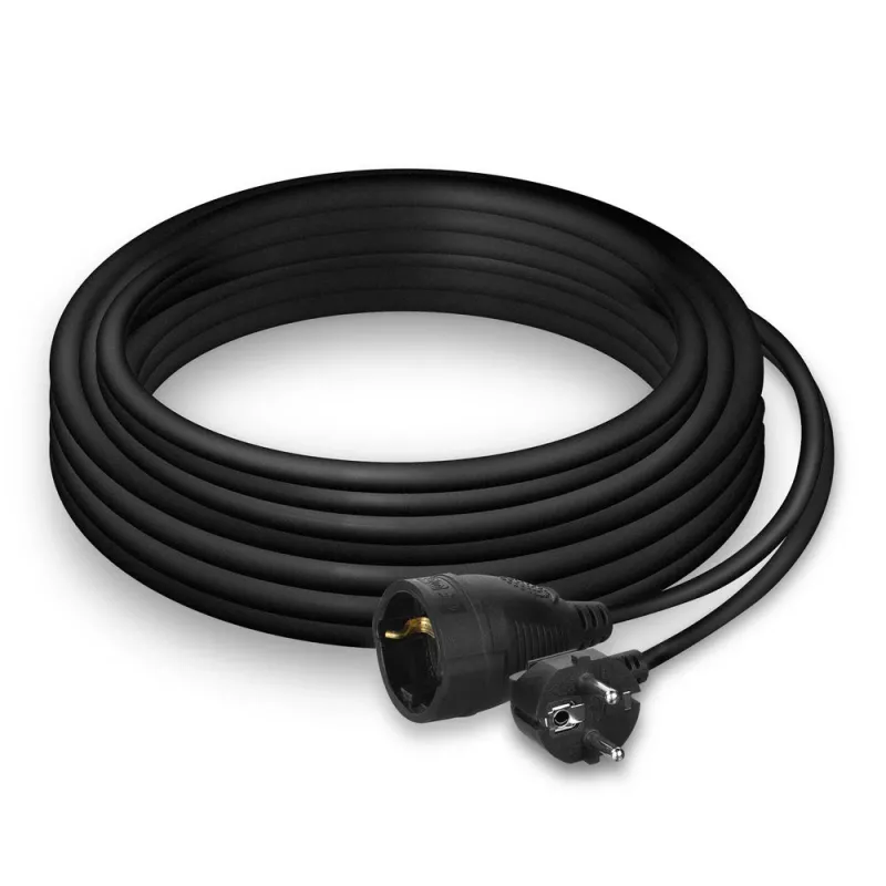 ACT Powercord extension cable CEE 7/7 male (angled) - CEE 7/7 female black 10 m