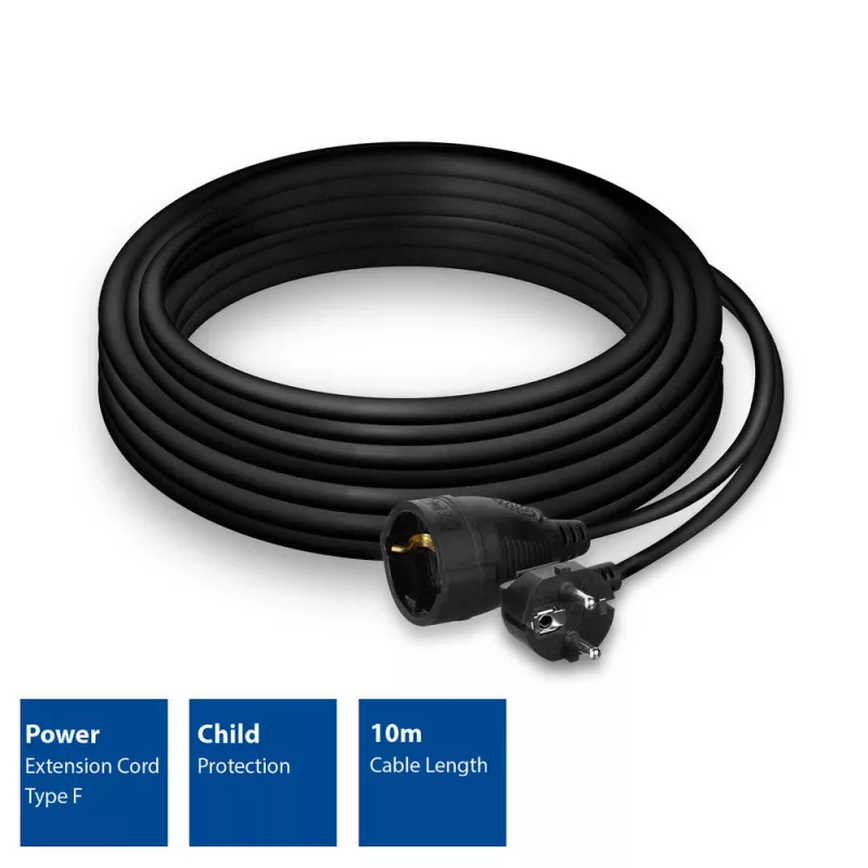 ACT Powercord extension cable CEE 7/7 male (angled) - CEE 7/7 female black 10 m