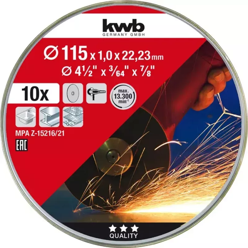 Cutting Disc Set kwb 712021 Thin Cutting Disc Flat Centre 10 pcs