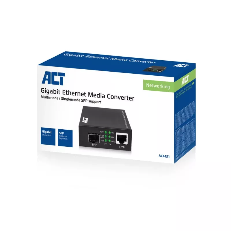 Network Media Converter ACT AC4451 1000 Mbit/s Multi-mode Single-mode Black