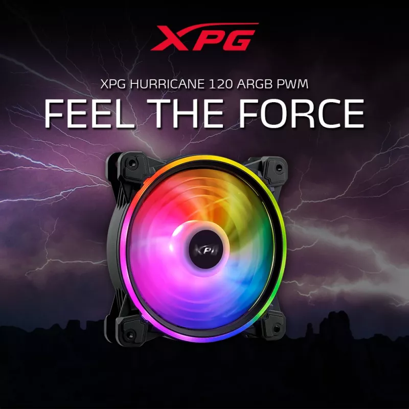 XPG HURRICANE 120 ARGB PWM Black, Fan, 12 cm, 600 RPM, 2000 RPM, Black