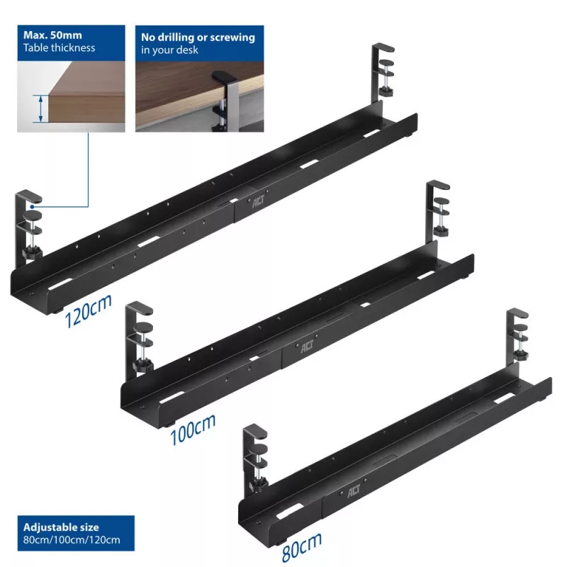 ACT Under desk extendable cable management tray with clamp mount
