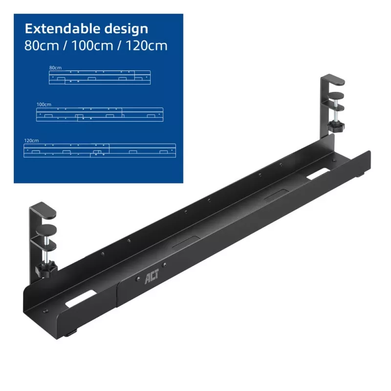 ACT Under desk extendable cable management tray with clamp mount