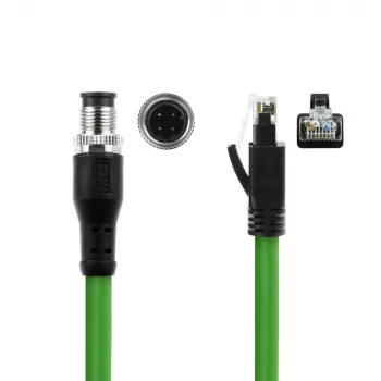 ACT Industrial 3.00 meters Sensor cable M12D 4-pin male right angled to RJ45 male, Superflex Xtreme TPE cable, shielded