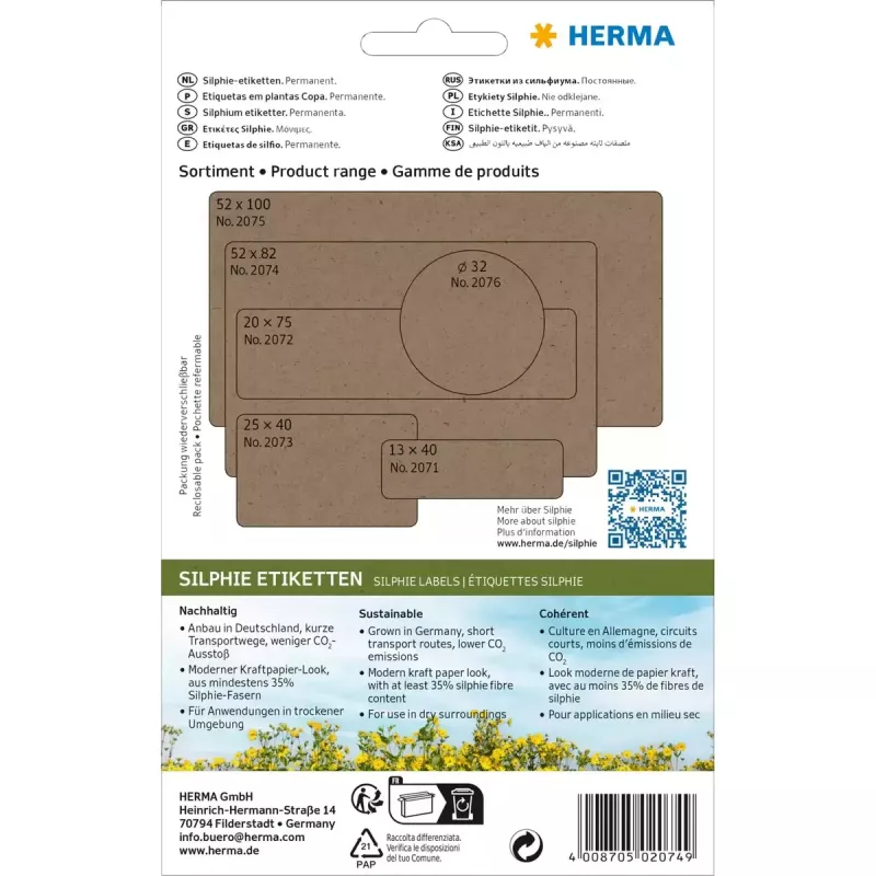 HERMA 2074 self-adhesive label Rounded rectangle Permanent Brown 52x82 mm 96 pcs