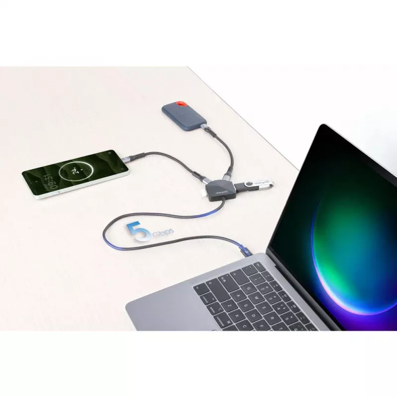 Manhattan USB-C & USB-A Combo Dock/Hub, Ports (4): USB-A (x2) and USB-C (x2), 5 Gbps (USB 3.2 Gen1 aka USB 3.0), Angled Shape for Easy Port Access, USB powered (no external power supply required)