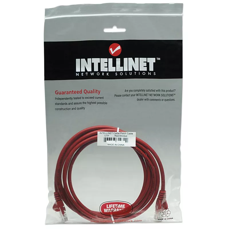 Intellinet Network Patch Cable, Cat5e, 7.5m, Red, CCA, U/UTP, PVC, RJ45, Gold Plated Contacts, Snagless, Booted, Lifetime Warranty