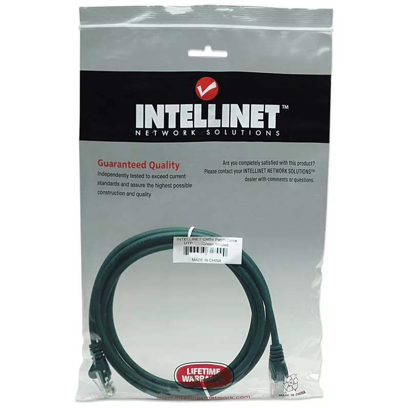 Intellinet Network Patch Cable, Cat5e, 7.5m, Green, CCA, U/UTP, PVC, RJ45, Gold Plated Contacts, Snagless, Booted, Lifetime Warranty