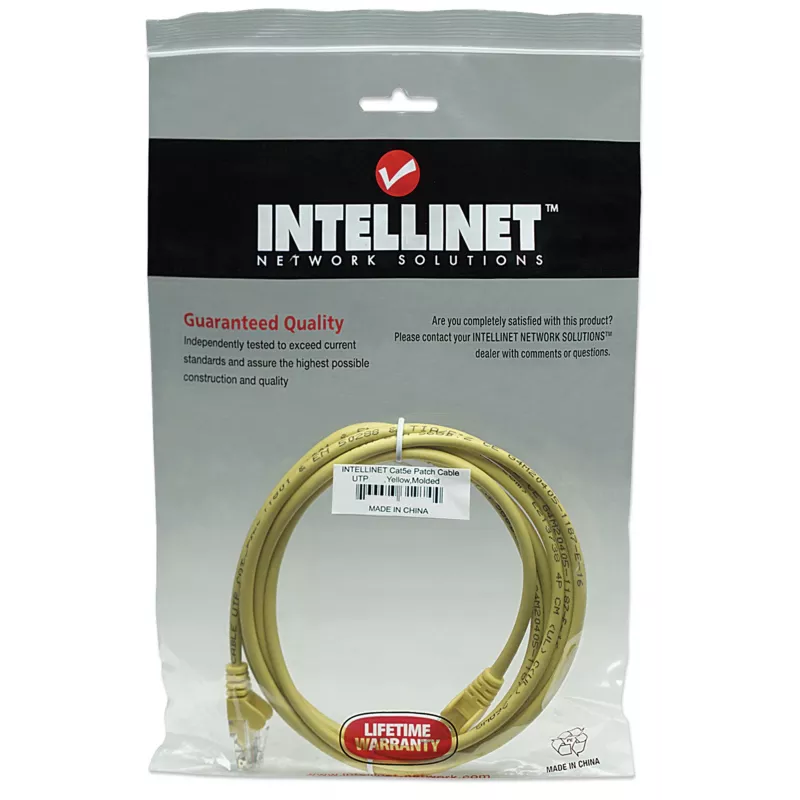 Intellinet Network Patch Cable, Cat5e, 7.5m, Yellow, CCA, U/UTP, PVC, RJ45, Gold Plated Contacts, Snagless, Booted, Lifetime Warranty