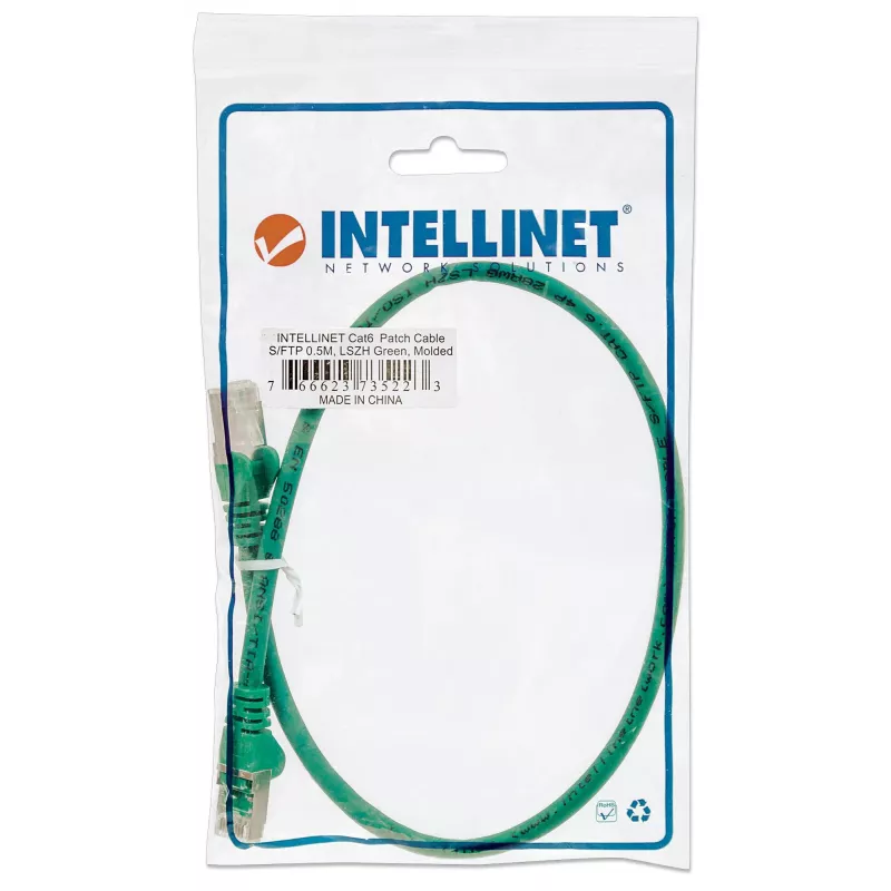Intellinet Network Patch Cable, Cat5e, 3m, Green, CCA, SF/UTP, PVC, RJ45, Gold Plated Contacts, Snagless, Booted, Lifetime Warranty