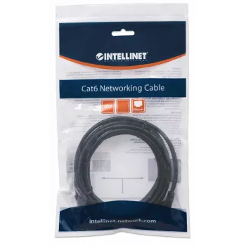 Intellinet Network Patch Cable, Cat6, 2m, Black, CCA, U/UTP, PVC, RJ45, Gold Plated Contacts, Snagless, Booted, Lifetime Warranty