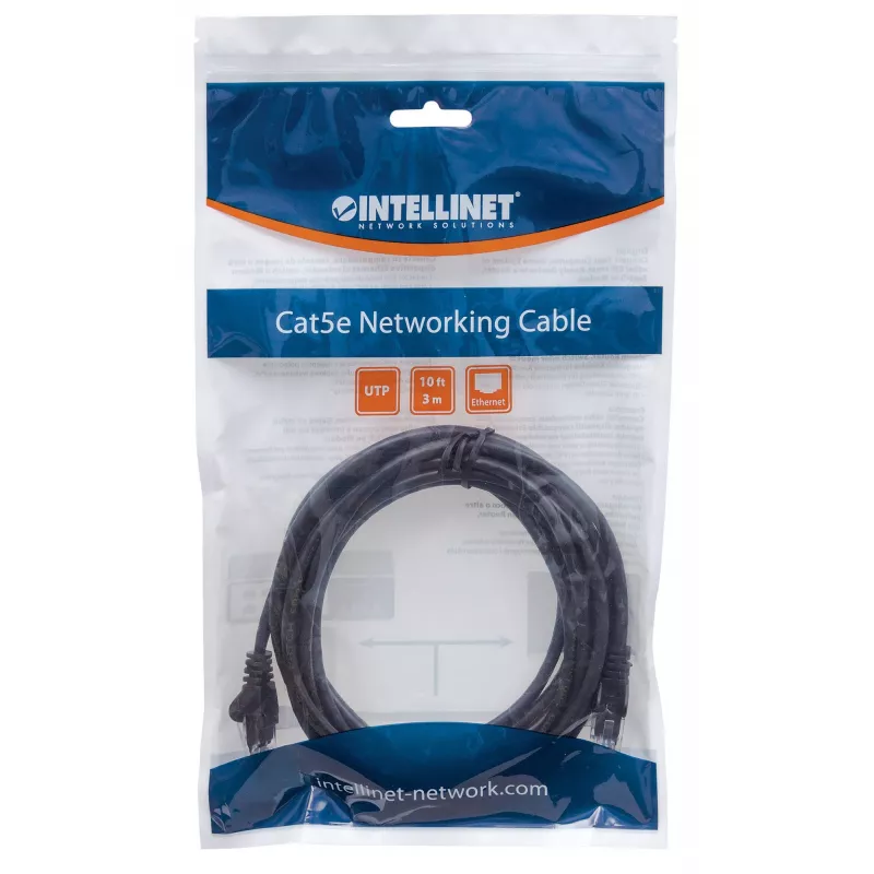 Intellinet Network Patch Cable, Cat6, 1.5m, Black, CCA, U/UTP, PVC, RJ45, Gold Plated Contacts, Snagless, Booted, Lifetime Warranty