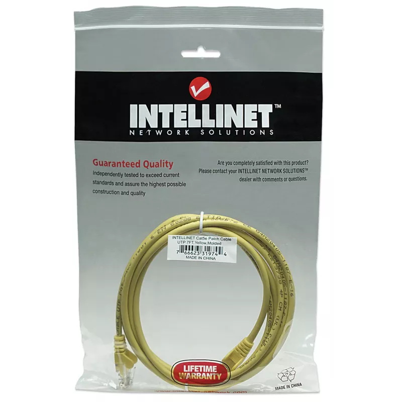 Intellinet Network Patch Cable, Cat5e, 2m, Yellow, CCA, U/UTP, PVC, RJ45, Gold Plated Contacts, Snagless, Booted, Lifetime Warranty