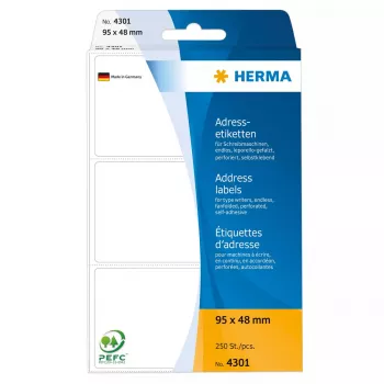 Address labels HERMA continuous fanfolded 95x48 mm white paper matt 250 pcs