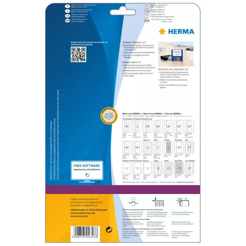 Self-adhesive printer labels HERMA Disk labels 3.5 inch