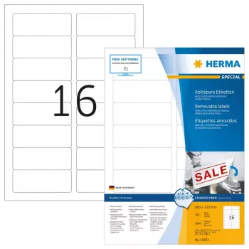 Removable labels HERMA 10303 A4 88.9x33.8 mm white