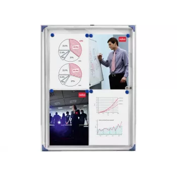 Nobo Extra Flat Magnetic Lockable Noticeboard 2XA4, Indoor, White, Aluminium, 2 x A4, Sliding, Glass